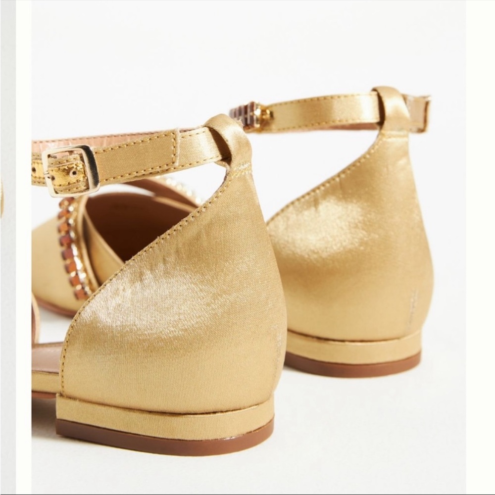 Anthropologie Satin Pointed-toe Embellished Slingback Flats in Gold - Picture 4 of 10
